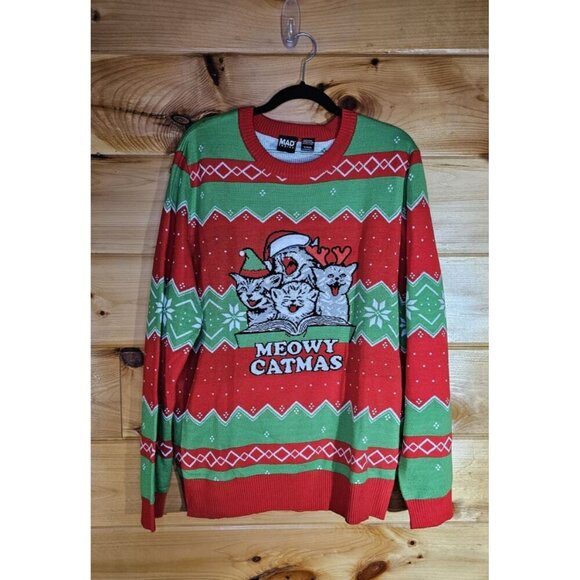 Mad Emgine XL Singing Kitty Cat Kittens Meowy Catmas Ugly Sweater Christmas - Picture 1 of 8